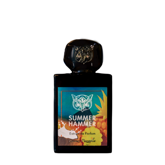 Summer Hammer - The Scent Room  Extrait de Parfum   Top Notes: Mango, Pineapple, Bergamot, Rum Heart Notes: Coconut, White Florals, Marine Notes Base Notes: Musk, Sandalwood, Amber, Vetiver