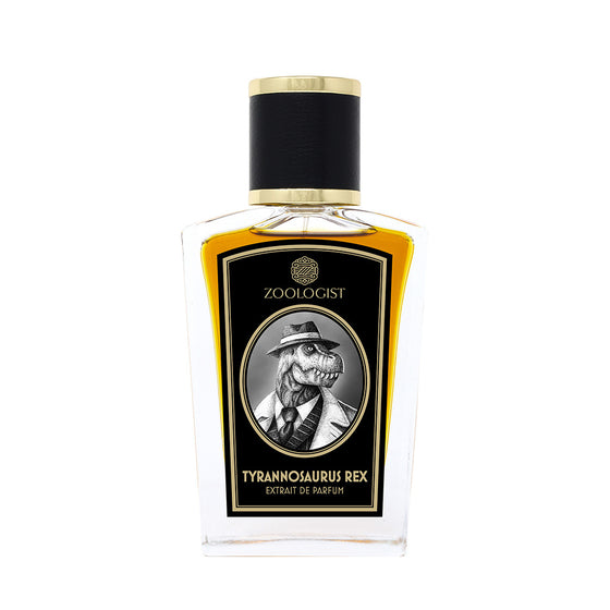 Tyrannosaurus Rex - The Scent Room  Extrait de Parfum   Top Notes: Bergamot, Black Pepper, Fir, Laurel Leaf, Neroli, NutmegHeart Notes: Champaca, Geranium, Jasmine, Osmanthus, Rose, Ylang YlangBase Notes: Resins, Cade, Cedar, Civet, Frankincense, Leather, Patchouli, Sandalwood, Vanilla This fragrance is vegan.